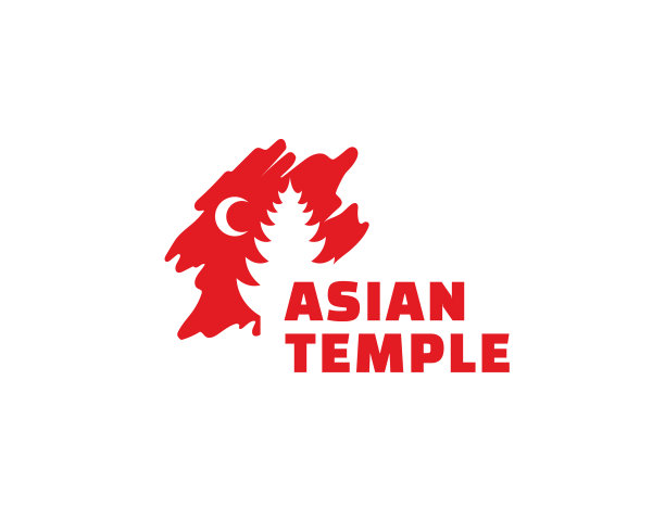 简单干净的红色寺庙和月亮标志图片下载