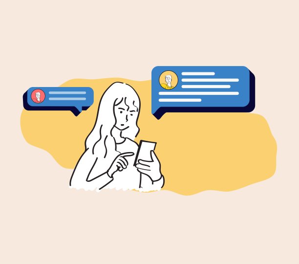 年轻人使用智能手机和社交媒体冲浪。女孩聊天，喜欢照片和使视频电话与朋友在移动应用程序。平面卡通矢量插图。图片下载