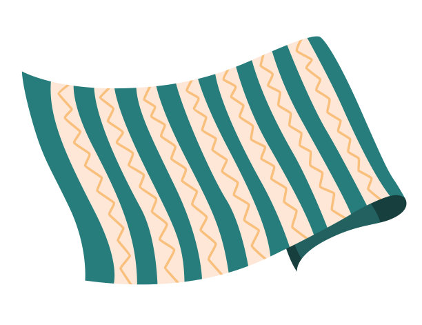 地毯。室内装饰风格的地板覆盖物，垫子或地毯。卡通家居的舒适装饰。室内设计元素。条纹地毯孤立在白色上图片下载