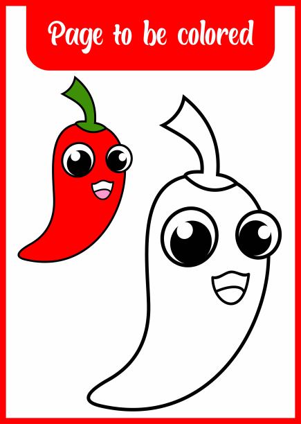 儿童涂色书。给页面涂辣椒色。可爱的辣椒图片下载