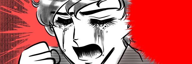 插图的一个美丽的男孩黑发和自然烫发谁是心碎和哭了很多，在一个70年代的少女漫画的风格。图片下载