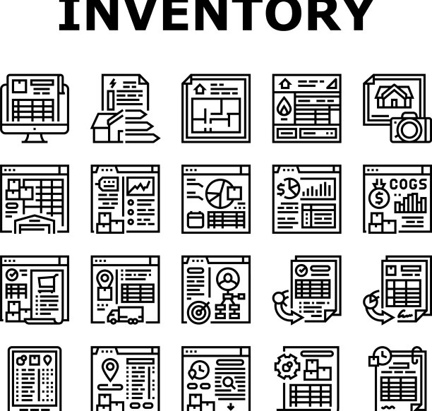 库存分析和报告图标设置图片下载