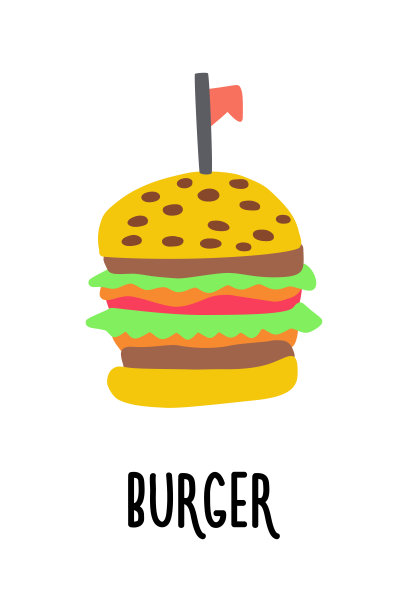 一幅夹着沙拉、奶酪、番茄和肉排的汉堡图片的剪纸图片下载