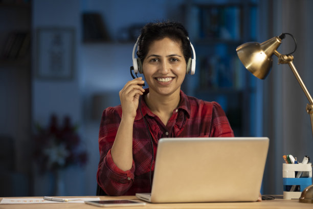 女商人在家里用笔记本电脑。库存图片图片下载