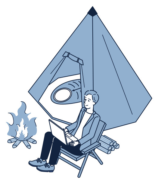 在露营时工作的人的等距图片下载