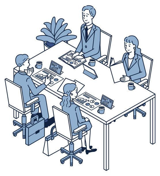 男性和女性办公室工作人员在开会时看材料的等距图片下载