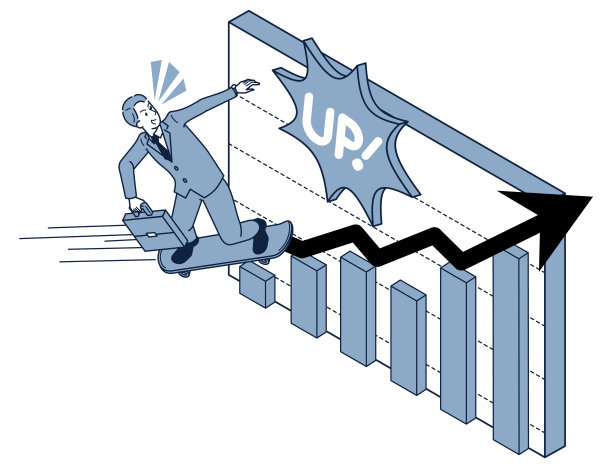 一个穿着西装的商人骑着滑板，表现出改进的表现图片下载