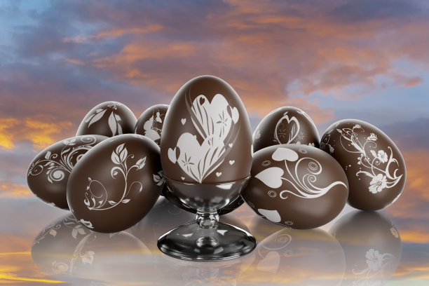 复活节。装饰巧克力蛋- 3D插图图片下载