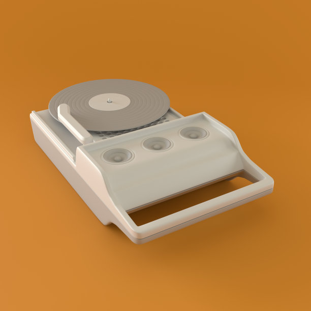 黑白乙烯基播放器橙色背景，3d渲染图片下载