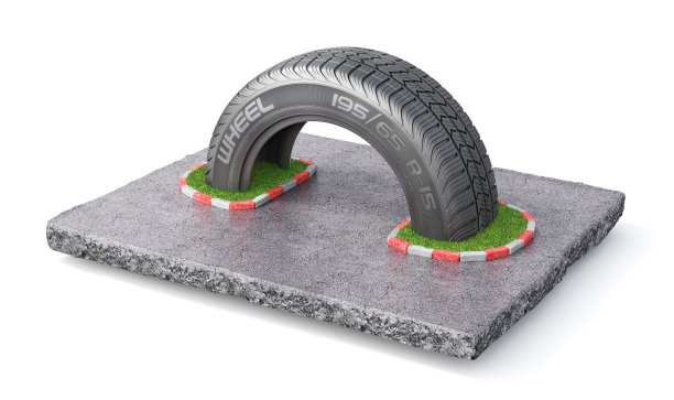 轮的概念。轮胎在白色背景上呈弧形。三维演示图片下载