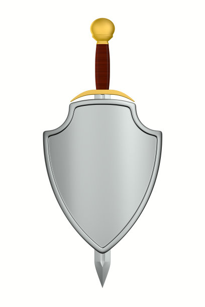 白色背景上的盾和剑。孤立的3 d演示图片下载