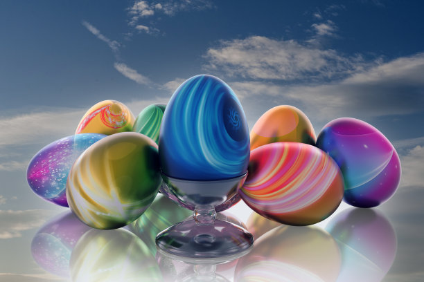 复活节，为春季庆典装饰的鸡蛋- 3D插图图片下载