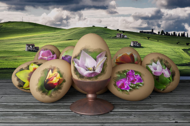 复活节，为春季庆典装饰的鸡蛋- 3D插图图片下载