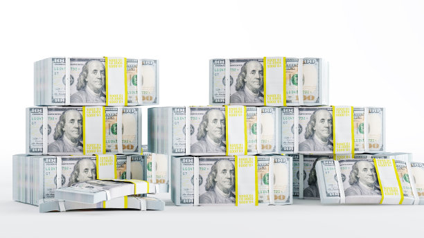 堆栈美元孤立在白色背景，3D渲染图片下载