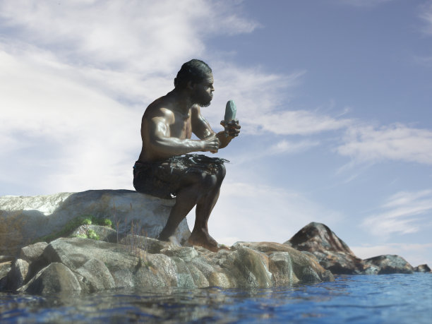 古代原始穴居人与石头渲染3d图片下载