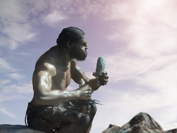 古代原始穴居人与石头渲染3d图片下载