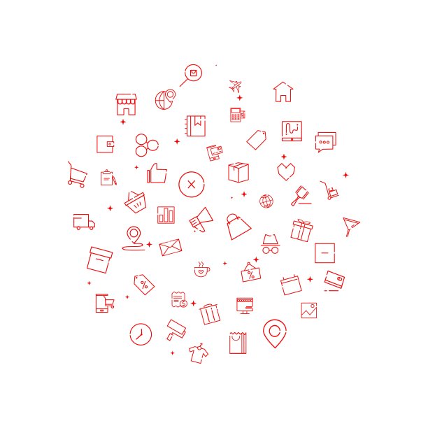 购物、电子商务、零售线路图标呈圆形。购物图标符号在圆圈模式。现代矢量插图的商业网页模板，印刷媒体，封面，横幅，背景。图片下载