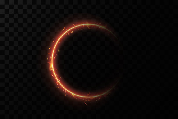 带有火焰效果的金色圆圈。光的效果。向量图片下载