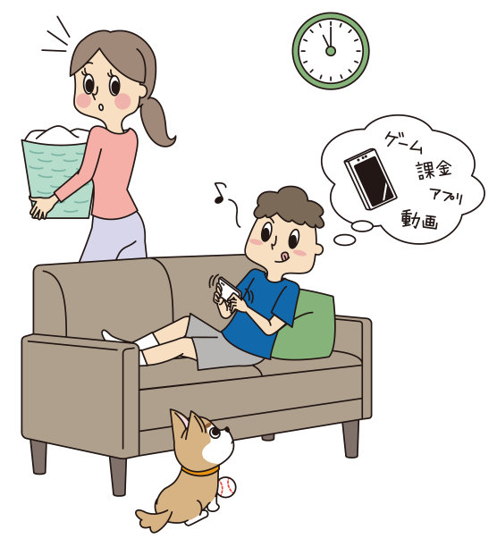 躺在沙发上玩智能手机游戏的男孩和担心的母亲图片下载