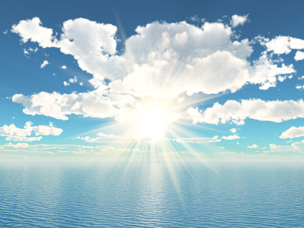 3D海洋景观，阳光明媚的蓝天图片下载