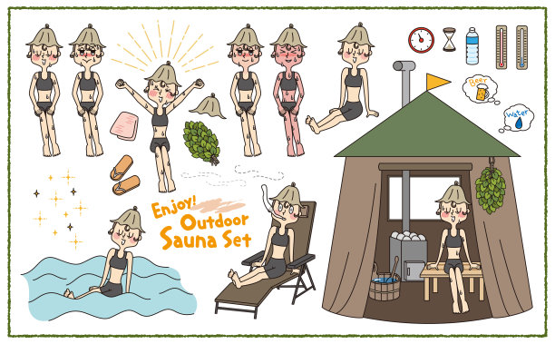 妇女们在帐篷里享受的户外桑拿设备图片下载