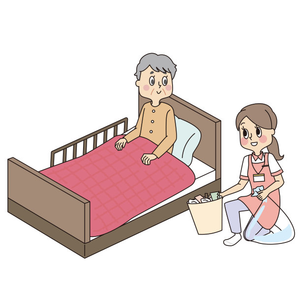 高级妇女和女性助手在床上提供清洁支持图片下载