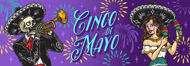 横幅上有戴墨西哥宽边帽的墨西哥流浪乐队表演者图片下载