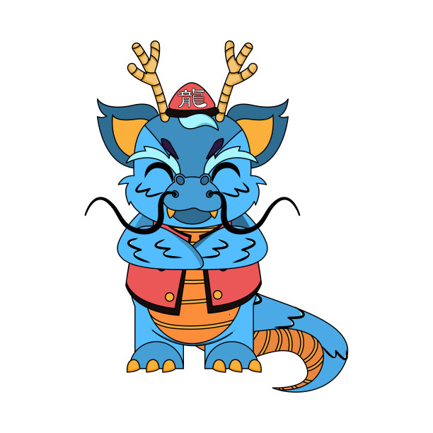 孤立可爱的龙与中国传统服饰生肖符号向量图片下载