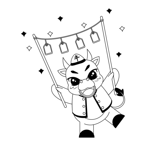 孤立可爱的黄牛与中国传统服饰生肖矢量图片下载