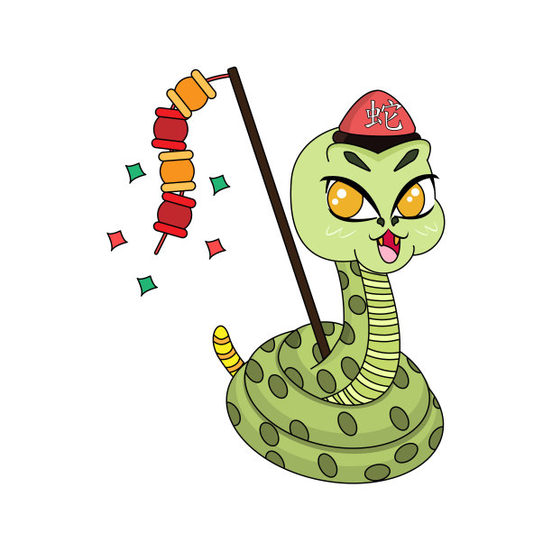 孤立可爱的蛇与中国传统服饰生肖矢量图片下载