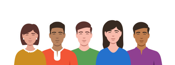 一组多种族的人微笑着。图片下载