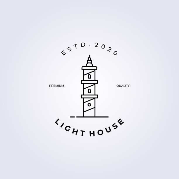 灯塔塔标志矢量插图设计，线条艺术图片下载