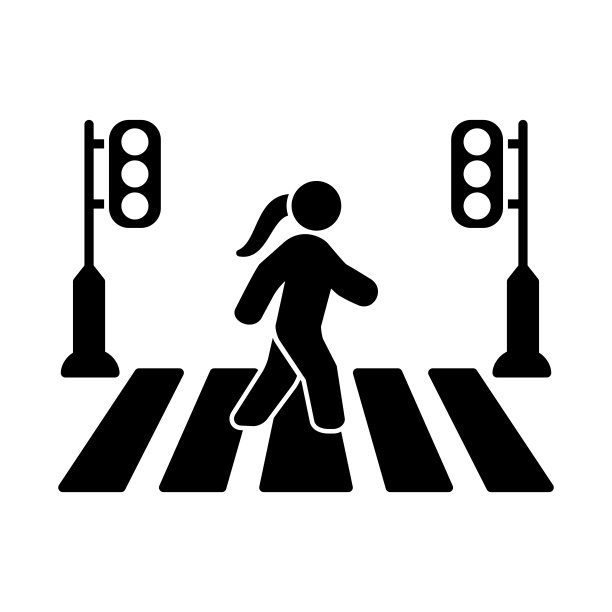 人行横道，斑马线十字图标标志设计矢量模板插图图片下载