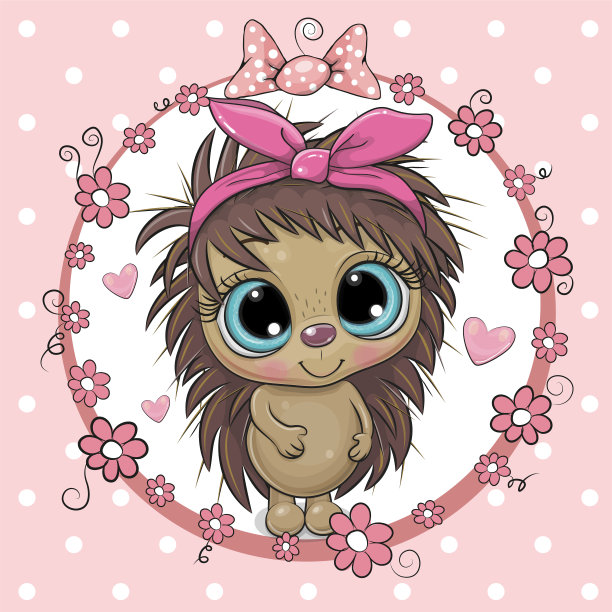 粉红色背景上带蝴蝶结的刺猬图片下载