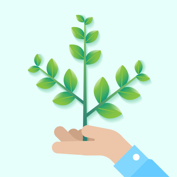 手握树枝新鲜的幼树植物在手上孤立的生态可持续发展责任卡通矢量插图图片下载