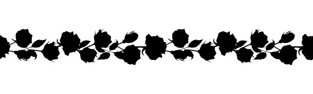 无缝向量水平装饰黑色剪影盛开的玫瑰。图片下载