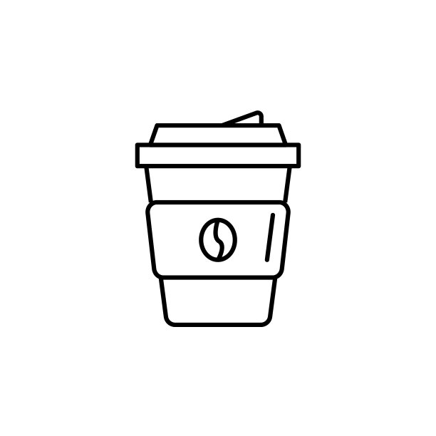 带走咖啡杯图标，一次性塑料或聚苯乙烯饮料标志，扁细线风格矢量图片下载