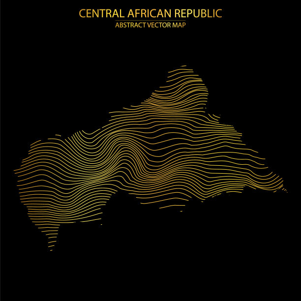 中非共和国抽象地图-矢量插图条纹金色地图图片下载