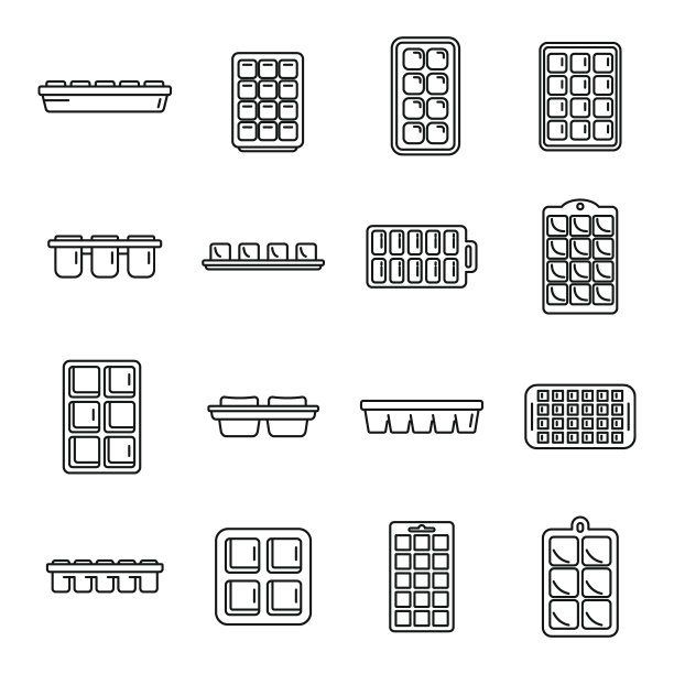 冰立方托盘图标设置轮廓向量。冷却容器图片下载