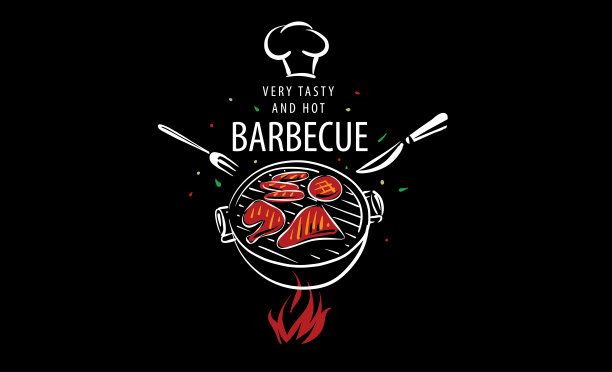 绘制的向量烧烤孤立在黑色背景上图片下载