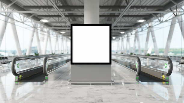 3 d渲染。机场走廊空白广告牌。对你的广告很有用。图片下载