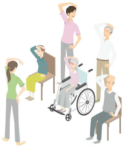 年轻男性和女性员工以及年长男性和女性伸展的等距图片下载