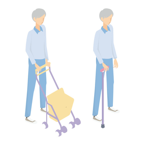 一名老年男子开着一辆银色汽车或拄着拐杖走路的等距图像图片下载