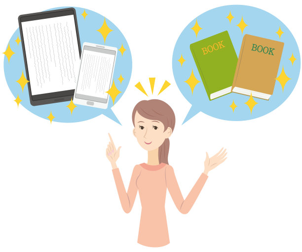 一个年轻的女人不知道是选择电子书还是普通的书图片下载