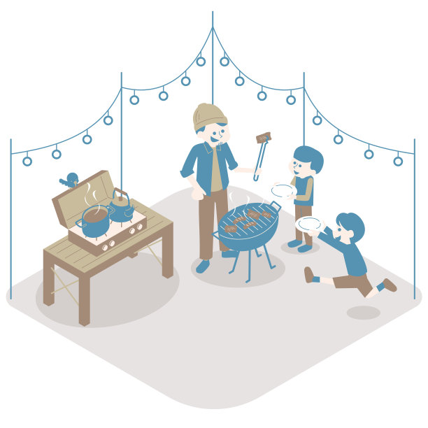 亲子等距户外烧烤图片下载