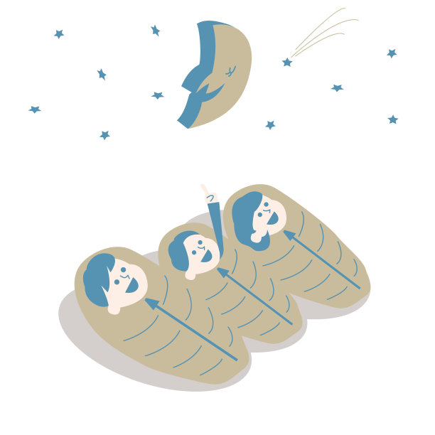 家人在睡袋里，看着星空图片下载