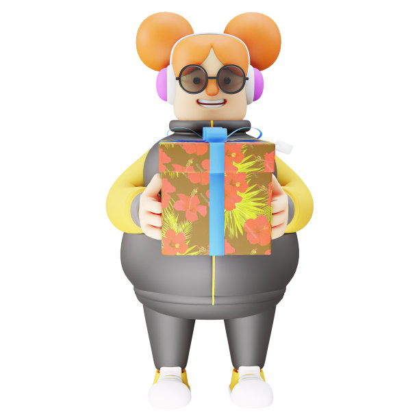 笑脸三维有趣的女孩卡通插画持有一个美丽的礼物图片下载