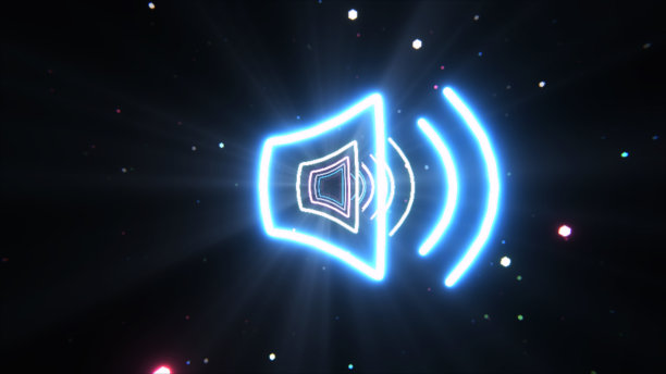 3d插图的声音图标上的黑色背景。图片下载