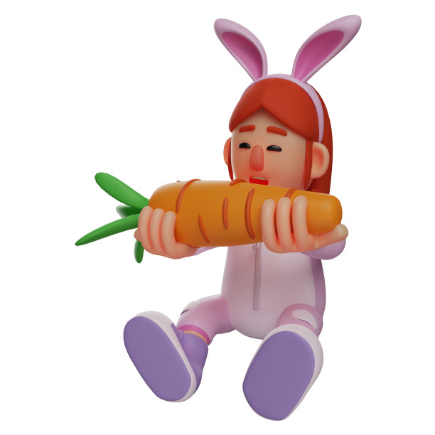 3D兔女郎卡通图片，双手拿胡萝卜图片下载