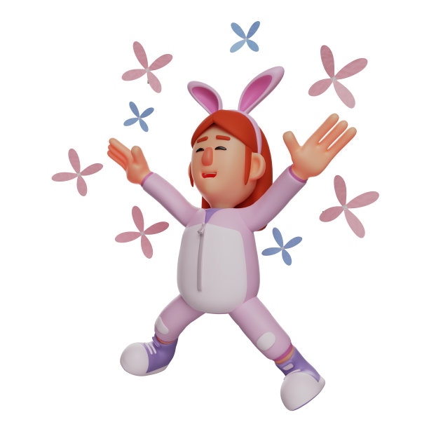 3D兔女郎卡通人物与花的背景图片下载